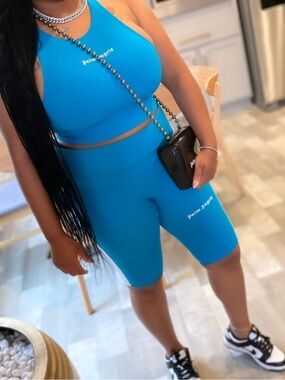 Palm Angels Bright Turquoise Biker short set